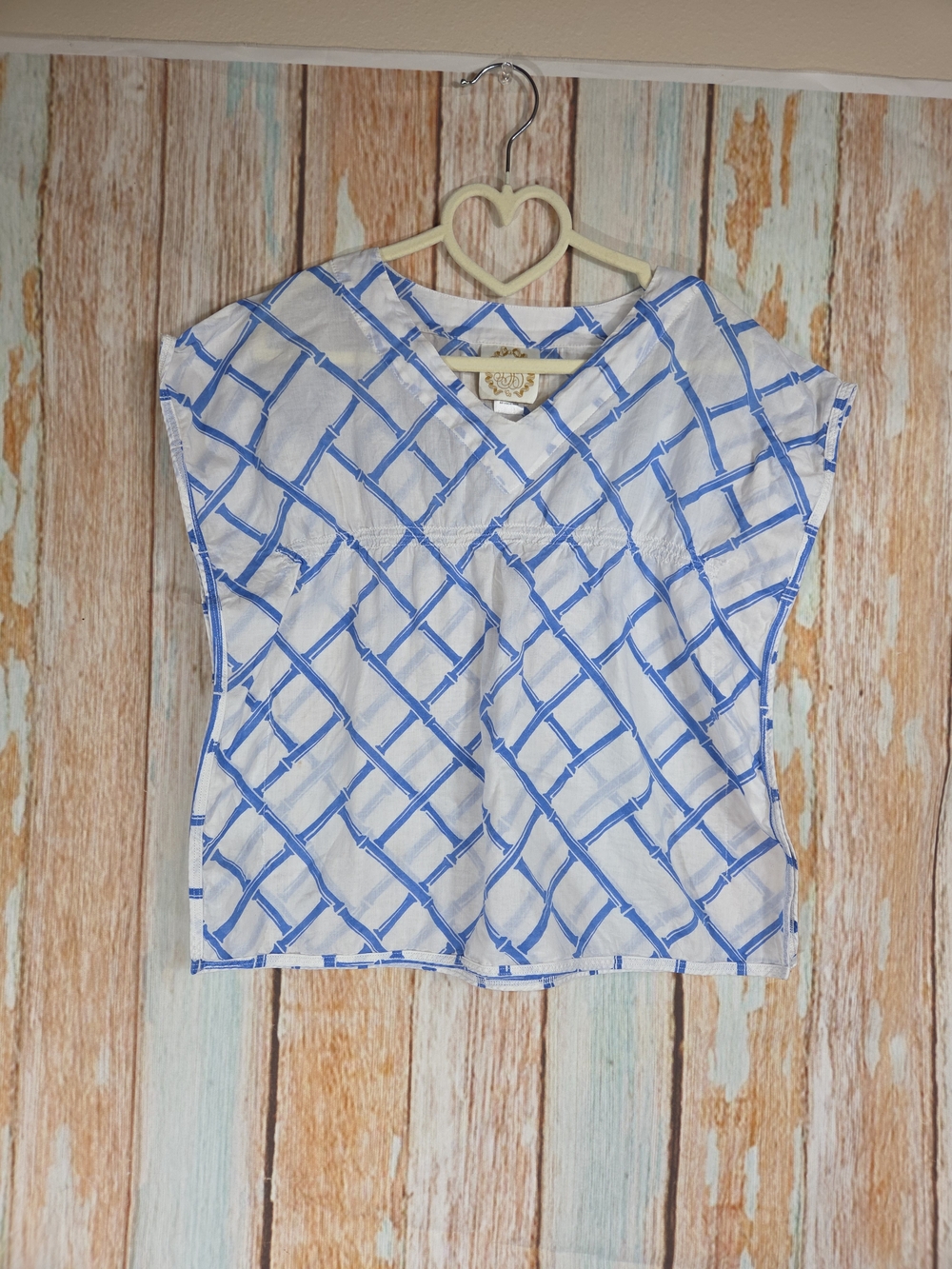 The Beaufort Bonnet Company Girls White And Blue Top. 100% Cotton. Size 3t